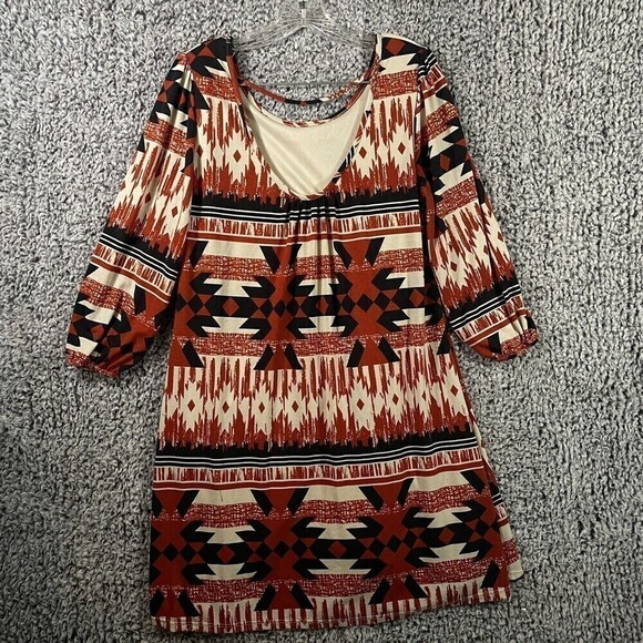 PINK Owl Dress Aztec Orange Beige Black Lined Women’s Large 3/4 Sleeve - Picture 5 of 7